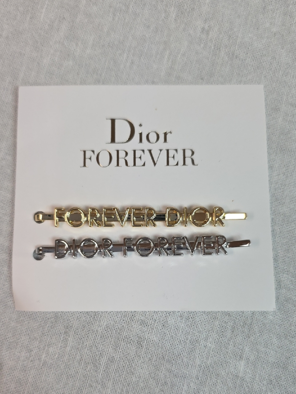 Dior Gold and Silver "FOREVER DIOR" Logo Hair Pins - Picture 2 of 5
